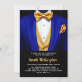 21e Royal Blue en Gold Tuxedo verjaardagsevenement Kaart (Voorkant)