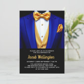 21e Royal Blue en Gold Tuxedo verjaardagsevenement Kaart (Staand voorkant)