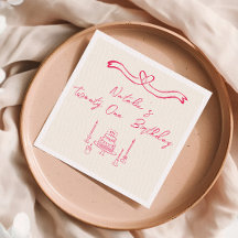 21e Roze Hand Geschreven Getekend Taart Boog Verja