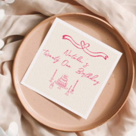 21e Roze Hand Geschreven Getekend Taart Boog Verja Servet