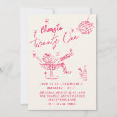 21e Roze Hand Getrokken Cowgirl Coastal Fun Verjaa Kaart (Voorkant)