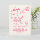 21e Roze Hand Getrokken Cowgirl Coastal Fun Verjaa Kaart (Staand voorkant)