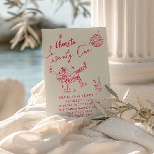 21e Roze Hand Getrokken Cowgirl Coastal Fun Verjaa Kaart