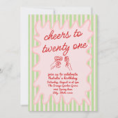 21e Roze Hand Getrokken Kleurrijke Strepen Verjaar Kaart (Voorkant)