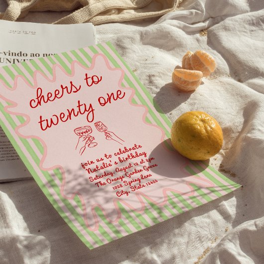 21e Roze Hand Getrokken Kleurrijke Strepen Verjaar Kaart