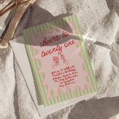 21e Roze Hand Getrokken Kleurrijke Strepen Verjaar Kaart