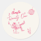 21e Roze Hand Getrokken Kust Koe Meisje Verjaardag Ronde Sticker (Voorkant)