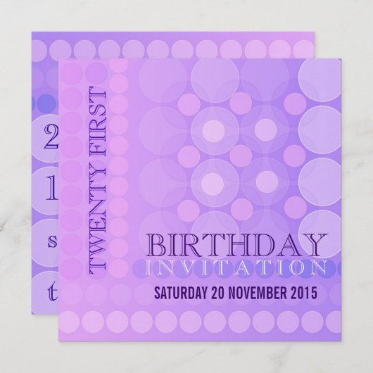 21e roze + Lila funky Stippen Pattern Birthday Inv Kaart (Voorkant / Achterkant)