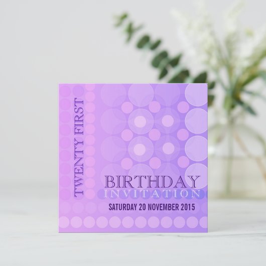 21e roze + Lila funky Stippen Pattern Birthday Inv Kaart (Staand voorkant)