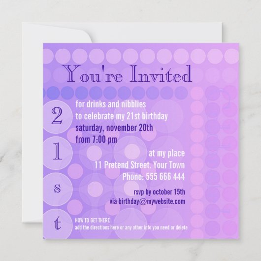 21e roze + Lila funky Stippen Pattern Birthday Inv Kaart (Achterkant)