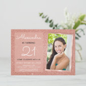 21e Sparkle Roos Gold Blush Pink Foto Kaart (Staand voorkant)