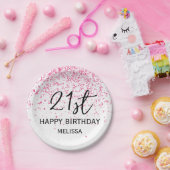 21e sprankelende hete roze glitter verjaardag papieren bordje (Feest)