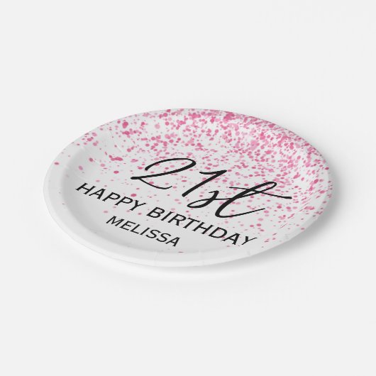 21e sprankelende hete roze glitter verjaardag papieren bordje (Gekanteld)