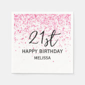 21e sprankelende hete roze glitter verjaardag servet (Voorkant)