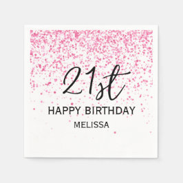 21e sprankelende hete roze glitter verjaardag servet