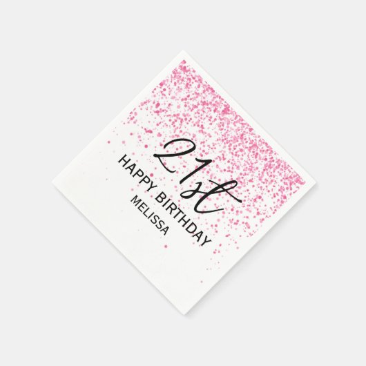 21e sprankelende hete roze glitter verjaardag servet (Hoek)
