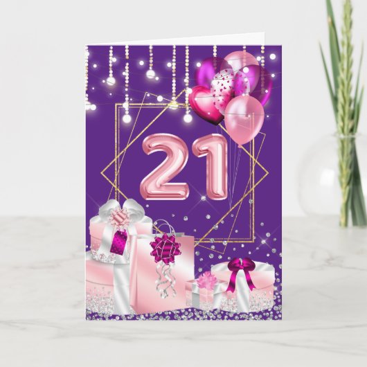 21e string lichten roze gouden geschenken strikken kaart (Voorkant)