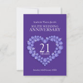 21e trouwdag feest hart paars RSVP kaartje (Achterkant)