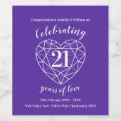 21e trouwdag paarse ioliet edelsteen wijn etiket (Enkel label)