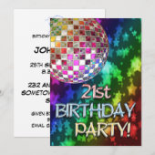 21e uitnodiging met disco-bal en regenboogsterren (Voorkant / Achterkant)