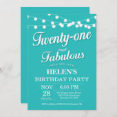 21e uitnodiging van Birthday Aqua Turquoise Fabulo (Voorkant / Achterkant)