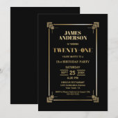 21e uitnodiging van Birthday Black en Gold Party (Voorkant / Achterkant)