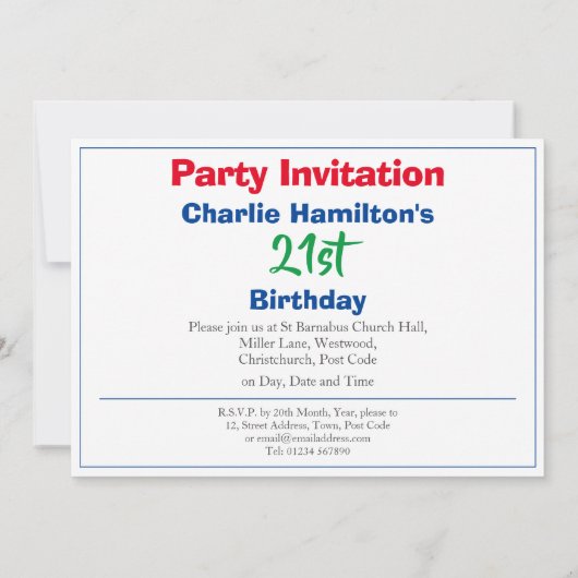 21e uitnodiging van de Birthday met foto (Achterkant)