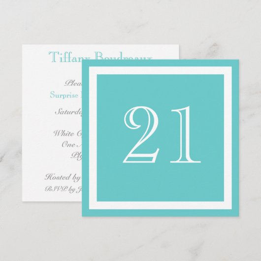 21e uitnodiging van de Birthday Party - Aqua (Voorkant / Achterkant)