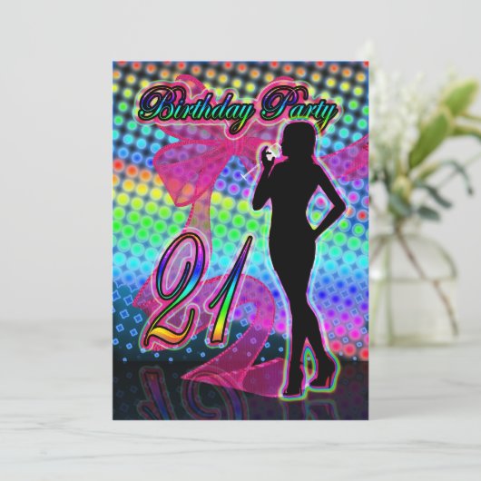 21e uitnodiging van de Birthday Party, Neon met Vr (Staand voorkant)