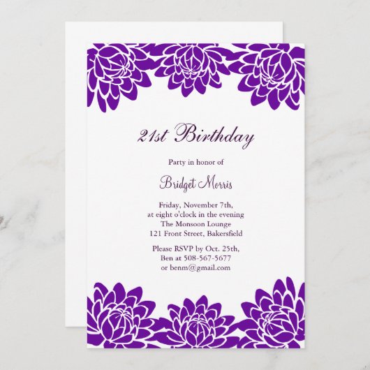 21e uitnodiging van de moderne en Florale partij (Voorkant / Achterkant)