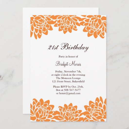21e uitnodiging van de moderne en Florale partij (Voorkant / Achterkant)