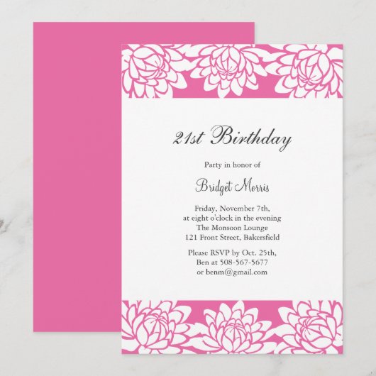 21e uitnodiging van de moderne en Florale partij (Voorkant / Achterkant)