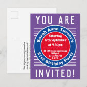 21e uitnodiging van de partij van Birthday (Voorkant / Achterkant)