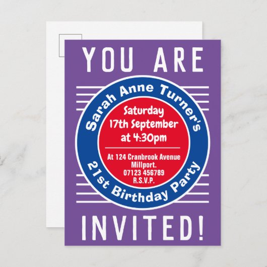 21e uitnodiging van de partij van Birthday (Voorkant / Achterkant)