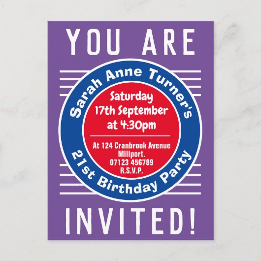 21e uitnodiging van de partij van Birthday (Voorkant)