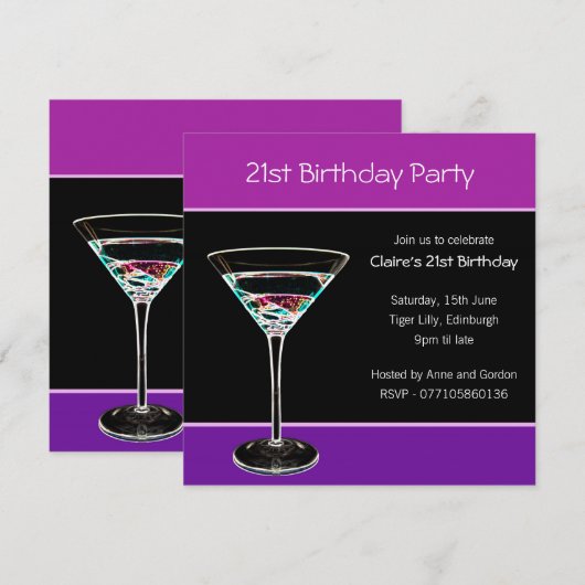 21e uitnodiging van de partij van Birthday (Voorkant / Achterkant)