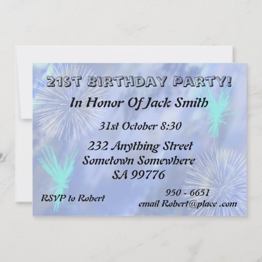 21e uitnodiging van de partij van Birthday (Achterkant)