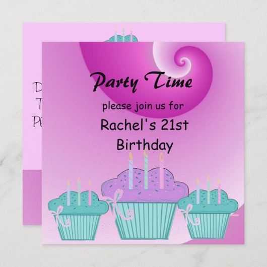 21e uitnodiging van de partij van Birthday (Voorkant / Achterkant)