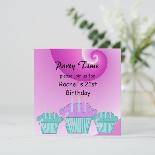 21e uitnodiging van de partij van Birthday (Staand voorkant)