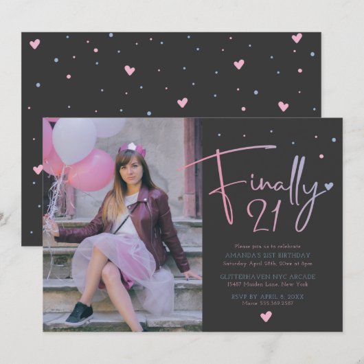 21e uitnodiging van de verjaardag met foto (Voorkant / Achterkant)