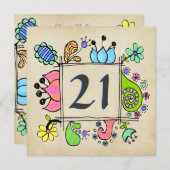 21e uitnodiging van Doodles Colorful Birthday Part (Voorkant / Achterkant)