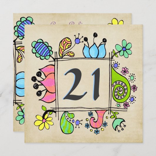 21e uitnodiging van Doodles Colorful Birthday Part (Voorkant / Achterkant)