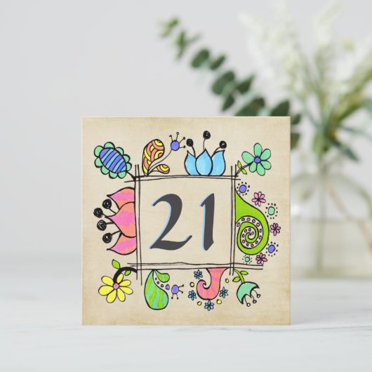21e uitnodiging van Doodles Colorful Birthday Part (Staand voorkant)