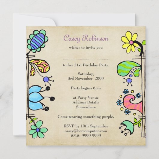 21e uitnodiging van Doodles Colorful Birthday Part (Achterkant)