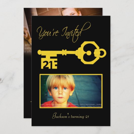 21e uitnodiging voor een zwarte & Gold-feestdag (Voorkant / Achterkant)