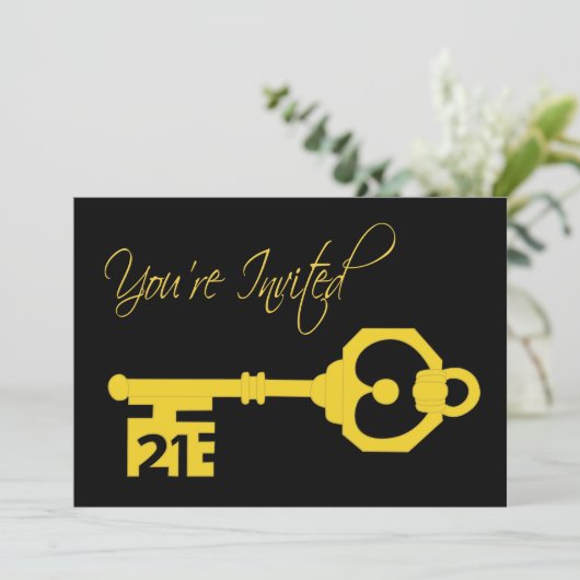 21e uitnodiging voor een zwarte & Gold-feestdag (Staand voorkant)