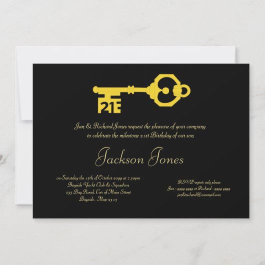 21e uitnodiging voor een zwarte & Gold-feestdag (Achterkant)