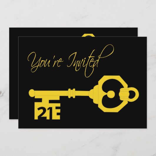 21e uitnodiging voor een zwarte & Gold-feestdag (Voorkant / Achterkant)