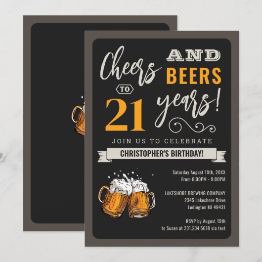 21e uitnodiging voor moderne kaas en bier (Voorkant / Achterkant)