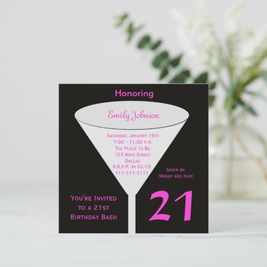 21e Uitnodiging voor verjaardagsfeestje 21e verjaa (Staand voorkant)